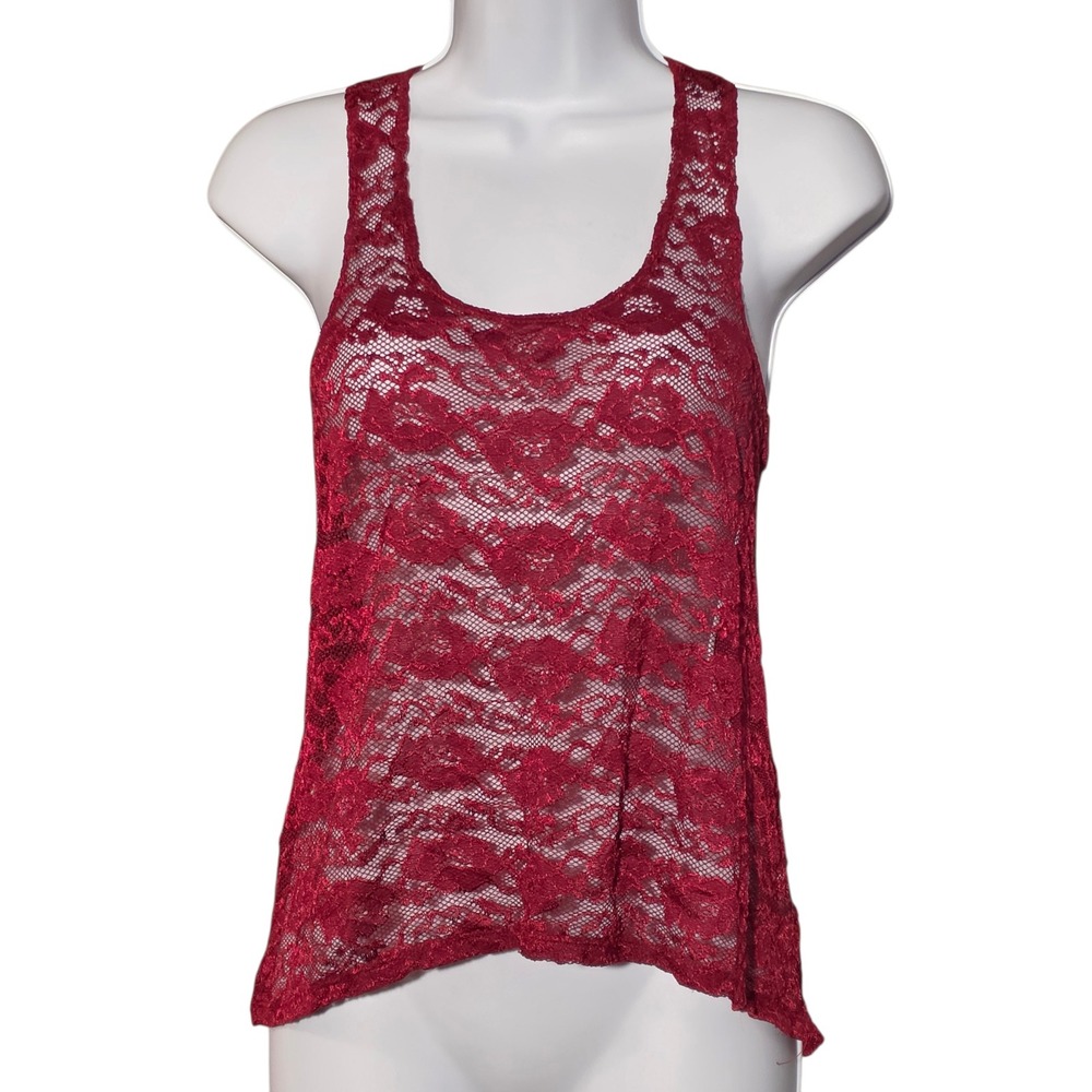 Charlotte Russe Womens Burgundy Red Floral Lace Racerback Tank Top Size M